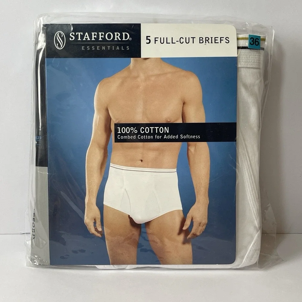 Stafford Men's 5-Pack 100% Cotton Full Cut Briefs Whitey Tighty L 36-38 NOS